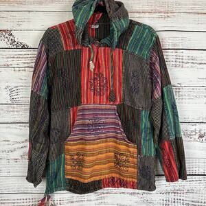 Womens Y2K Siddhartha Hoodie Boho Patchwork Pullover Cotton Festival Hippie S/M